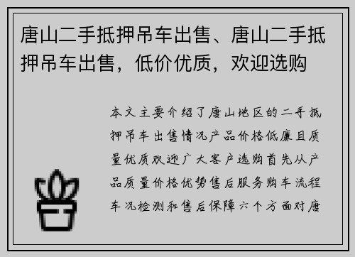 唐山二手抵押吊车出售、唐山二手抵押吊车出售，低价优质，欢迎选购